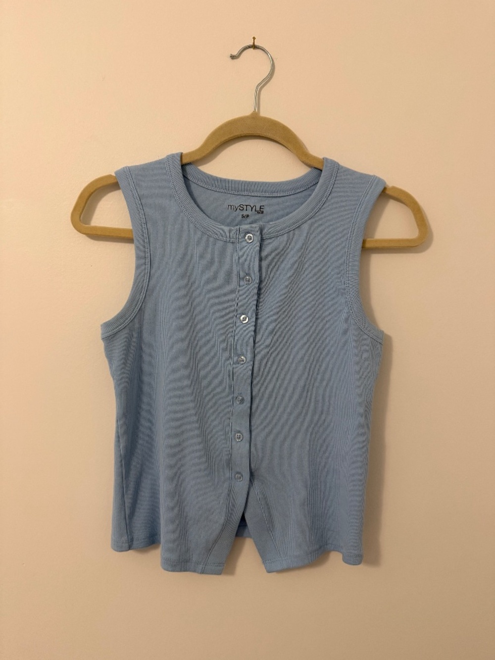Button-down Ribbed Tank Top - Size S - 95% Cotton!